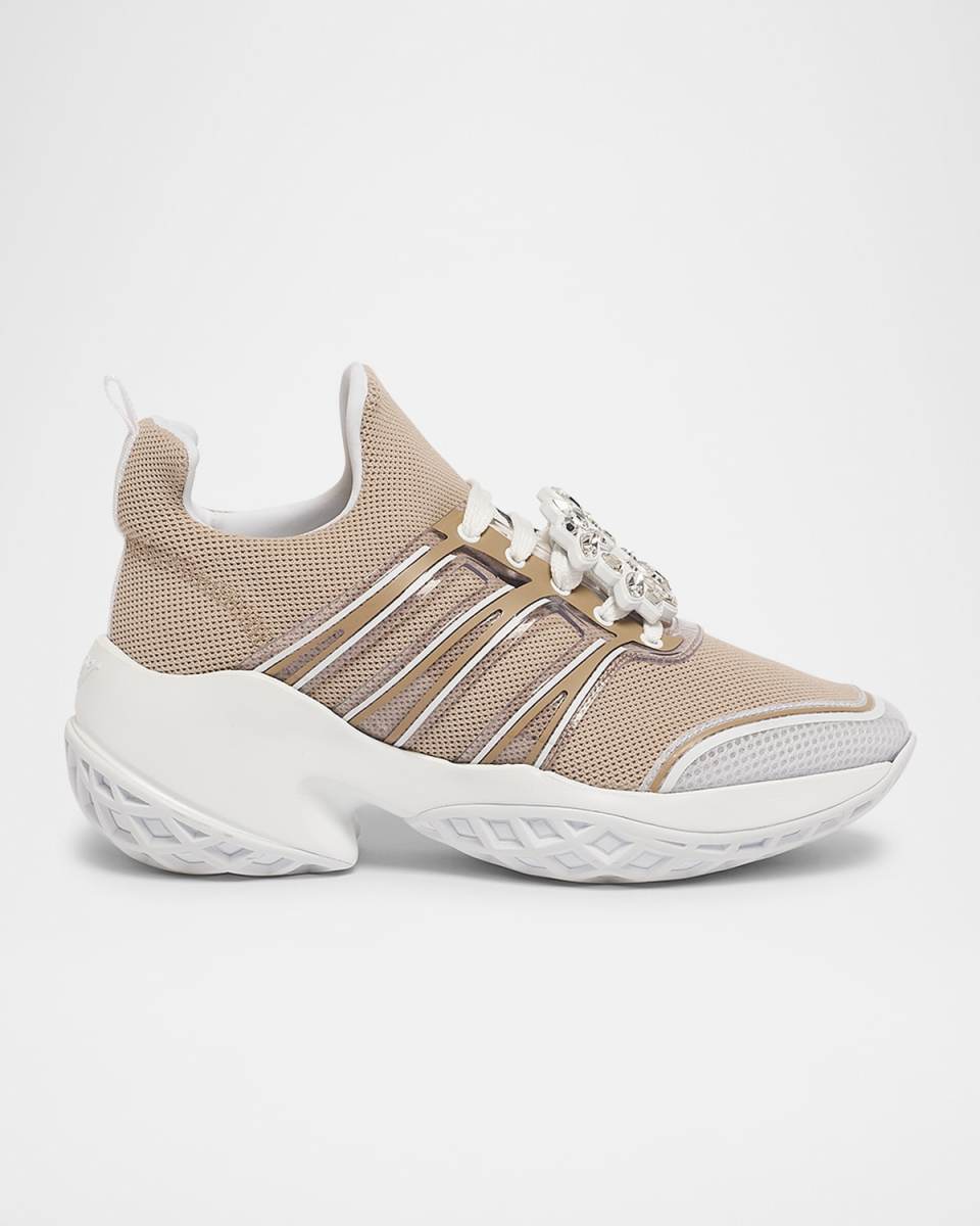 Viv Run Strass Buckle Knit Lace-Up Sneakers